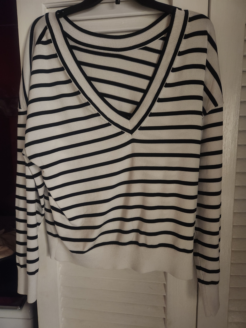 Express Black & White Striped V-Neck Sweater